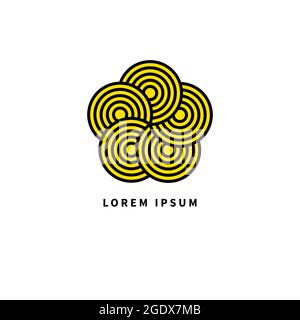 Logo de mise en réseau créé à partir de cinq cercles. Icône métier géométrique abstraite. Illustration de Vecteur