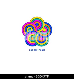 Logo de mise en réseau créé à partir de cinq cercles. Icône métier géométrique abstraite. Illustration de Vecteur