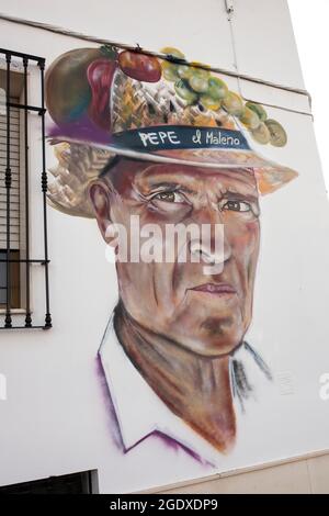 1er janvier 2020 - Montilla, Espagne: Pepe El Maleno célébrité locale à Montilla. Peinture murale, Cordoue, Andalousie, Espagne. Peintre inconnu Banque D'Images