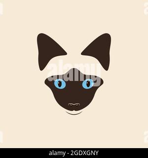 Tête siamese chat. Joli chat de dessin animé. Illustration de Vecteur
