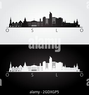 Silhouette des gratte-ciel et des repères d'Oslo, design noir et blanc, illustration vectorielle. Illustration de Vecteur