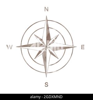 Géographie science ancienne boussole isolée sur blanc background.Compass rose vent logo icône Banque D'Images