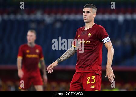 Gianluca Mancini de Roma réagit pendant le match de football amical avant-saison entre AS Roma et Raja Casablanca le 14 août 2021 au Stadio Olimpico à Rome, Italie - photo Federico Proietti / DPPI Banque D'Images