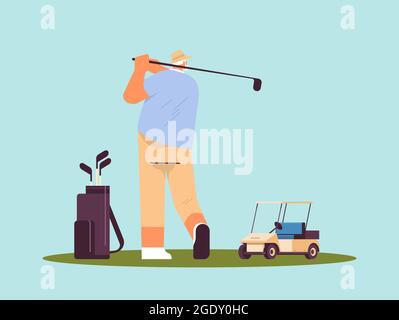 homme senior jouant au golf joueur âgé prenant un tir actif vieux concept horizontal pleine longueur Illustration de Vecteur