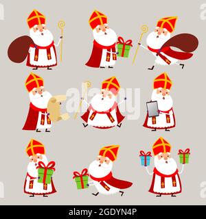 Collection Cute Saint Nicholas ou Sinterklaas - illustration vectorielle Illustration de Vecteur