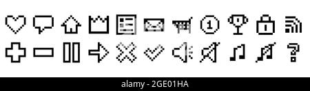 Illustration du vecteur de pixels. icônes de jeu noir et blanc 8 bits. Affiche l'application mobile Illustration de Vecteur