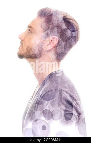 Peinture. Ellipses peintes à la main combinées à un portrait Banque D'Images