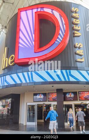 Las Vegas Nevada, Downtown Fremont Street Experience, l'entrée principale de l'hôtel D casino, panneau néon, Banque D'Images