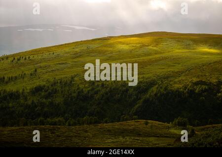 Sentier de Kungsleden entre Hemavan et Viterskalet au coucher du soleil, Laponie, Suède Banque D'Images