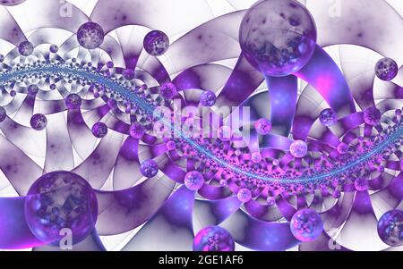 Sphères et rubans transparents. Fantaisie abstraite. Des bulles colorées, un magnifique fond pour un projet d'art. Banque D'Images