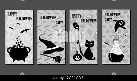 Ensemble de circulaires d'halloween en noir et blanc. Illustration vectorielle. Illustration de Vecteur