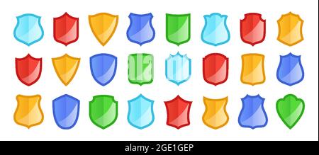 Ensemble d'icônes de badge Shield. Signe de forme de bouclier médical différent de protection de la santé, kit de blason. Logo de protection coloré. Badge de garde ou symbole de garde pour la conception de site Web, le logo, le vecteur d'application Illustration de Vecteur