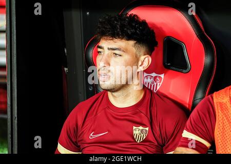 Séville, Espagne. 15 août 2021. Munir El Haddadi vu pendant le match de la Liga Santander 2021/2022 Sevilla FC vs Rayo Vallecano au stade Ramon Sanchez Pizjuan. (Score final: Sevilla FC 3:0 Rayo Vallecano) crédit: SOPA Images Limited/Alamy Live News Banque D'Images