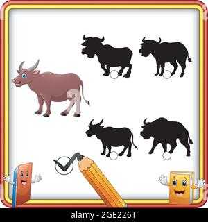 Trouvez le bon animal de buffle d'ombre. Jeu d'éducation pour les enfants Illustration de Vecteur