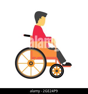 L'homme est assis dans un fauteuil roulant sur un fond blanc. Vecteur de personne handicapée ou physiquement handicapée. Illustration de Vecteur