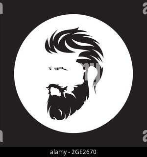 Visage d'homme barbu, personnage de taille basse. Avatar de la silhouette de mode. Icône barbershop avec une coiffure tendance. Illustration de Vecteur