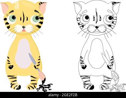personnage tiger. Livre de coloriage pour enfant tigre cub. Le symbole de 2022. Page de coloriage. Illustration de Vecteur