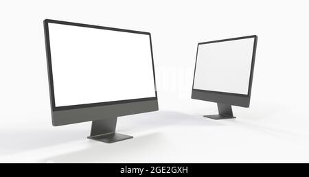 Moniteurs d'ordinateur avec espace de copie sur l'écran blanc isolé sur un fond blanc Banque D'Images