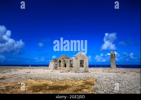 Les ruines du phare de Malmok, Bonaire, Malmok, parc national de Washington Slagbaai, Bonaire, Antilles néerlandaises, Banque D'Images