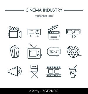 Jeu de lignes d'icônes de l'industrie TV. Illustration vectorielle. Illustration de Vecteur