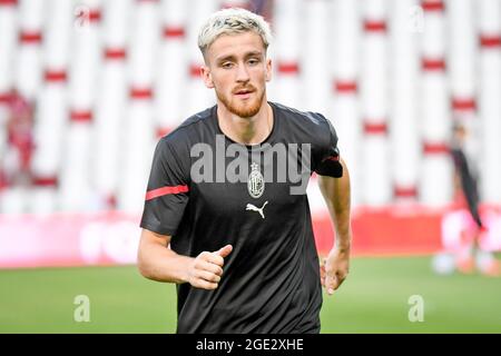 Alexis Saelemaekers (Milan) portrait pendant l'échauffement pendant l'AC Milan vs Panathinaikos FC, match de football amical, - photo .LiveMedia/Ettore Griffoni Banque D'Images
