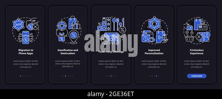 Tendances des programmes de fidélité écran sombre de la page d'application mobile d'intégration Illustration de Vecteur