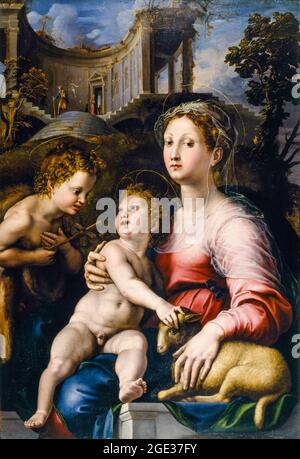 Giulio Romano (Giulio Pippi), la Madonna et l'enfant avec Saint Jean-Baptiste, peinture, 1522-1524 Banque D'Images