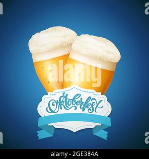 Oktoberfest fête fond. Heureux l'Oktoberfest en allemand. typographie lettrage Décoration fête de la bière icône de badge. Illustration de Vecteur