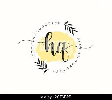 HQ logo féminin beauté monogramme et élégant logo design, écriture logo de la signature initiale, mariage, mode, floral et botanique avec la création Illustration de Vecteur