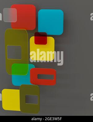 Arrière-plan abstrait de l'illustration 3d tendance. Formes géométriques sur le gris. Belle abstraction pour fond d'écran ou fond de téléphone mobile. Banque D'Images