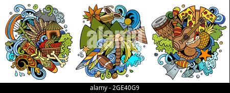 Ensemble de motifs de dessin animé à motif de dessin animé. Illustration de Vecteur