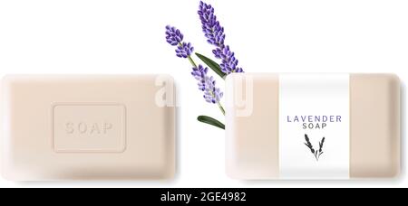 Vecteur de savon de lavande réaliste. Maquette de placement de produit naturel. illustration 3d Illustration de Vecteur