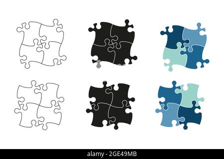 Jeu de pièces de puzzle de différentes couleurs Illustration de Vecteur