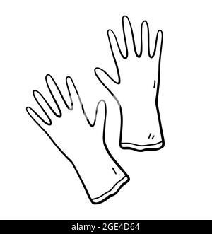 Gants en caoutchouc pour le nettoyage isolés sur fond blanc. Illustration vectorielle dessinée à la main, style doodle. Adapté à vos projets, décorations, logo Illustration de Vecteur