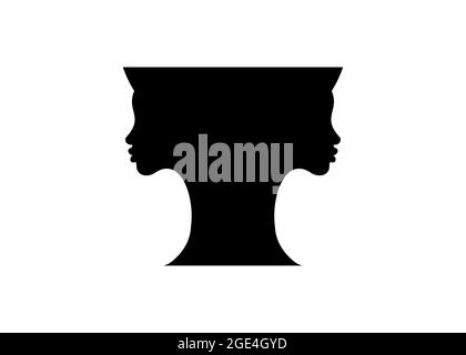 deux jeunes femmes silhouettes noires visages faisant un vase forme optique négatif illusion d'espace. Belle fille double visage contour pot forme. Vecteur Illustration de Vecteur