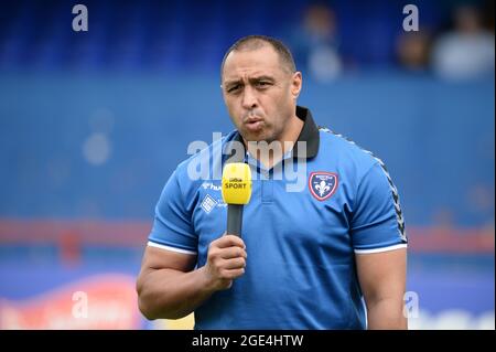 Wakefield, Angleterre - 15 août 2021 - Willie Poching entraîneur intérimaire de Wakefield Trinity parle aux médias pendant la Ligue de rugby Betfred Super League Wakefield Trinity vs Warrington Wolves au Mobile Rocket Stadium, Wakefield, UK Dean Williams Banque D'Images