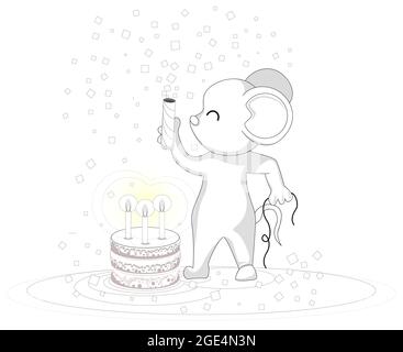 Image vectorielle d'une souris célébrant un anniversaire avec un grand gâteau et un casse-tête Illustration de Vecteur