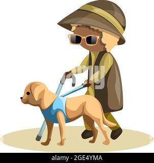 Image vectorielle d'une grand-mère aveugle avec un chien-guide sur une laisse. Style de dessin animé. SPE 10 Illustration de Vecteur