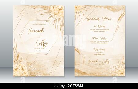 Modèle de carte d'invitation de mariage de luxe. Elégant avec bouquet de roses aquarelle fond or. Illustration vectorielle.Eps10 Illustration de Vecteur