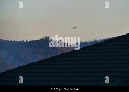 GIV’at Ye’arim / Shoresh. Jérusalem-Ouest, 16 août 2021. Les forces de lutte contre les incendies luttent pour éteindre un feu de forêt massif le deuxième jour de sa combustion, les pentes occidentales des montagnes de Jérusalem. Village de GIV’at Ye’arim / Shoresh. Jérusalem-Ouest, 16 août 2021. (Photo de Matan Golan/Alay Live News) crédit: Matan Golan/Alay Live News Banque D'Images