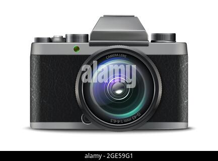 icône d'appareil photo vectoriel réaliste. Isolé sur fond blanc. Illustration de Vecteur