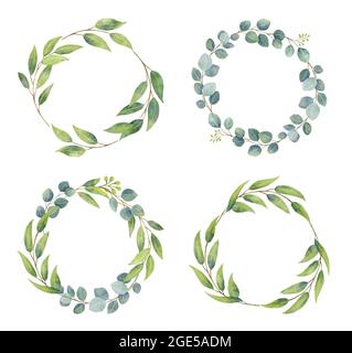 Branches d'eucalyptus couronnes de style aquarelle. Mariage de verdure dans des éléments décoratifs de design de cercle. Illustration de Vecteur