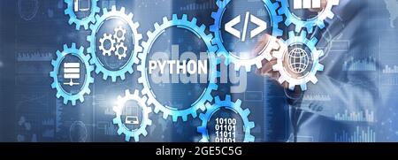 Langage de programmation Python de haut niveau. Concept de technologie des communications. Banque D'Images