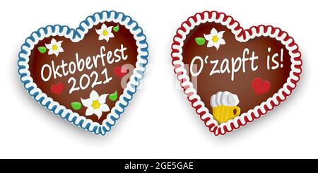 Coeur illustré de pain d'épice avec texte il est taraudé (en allemand) pour Oktoberfest 2021 2022 fois Illustration de Vecteur