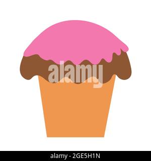 Délicieux cupcake avec glaçage rose sur un fond isolé. Pâtisserie pour desserts. Temps de thé. Éléments de conception. Aliments malsains. Illustration plate. Illustration de Vecteur