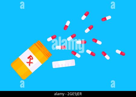 Rx flacon de pilule pour capsules ou comprimés modèle plat illustration vectorielle. Illustration de Vecteur