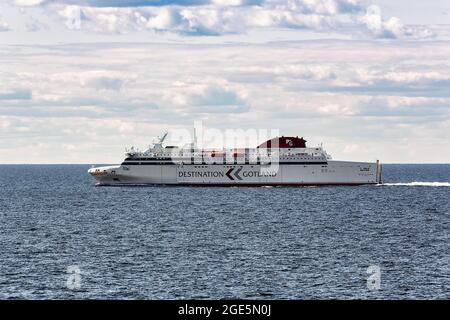 Ferry de la compagnie maritime suédoise destination Gotland sur le chemin de Visby, mer Baltique, Suède Banque D'Images