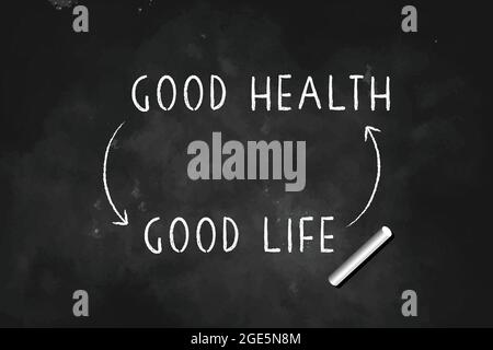 Bonne santé bon cycle de vie dessiné avec de la craie sur tableau noir logo design illustration vectorielle Illustration de Vecteur
