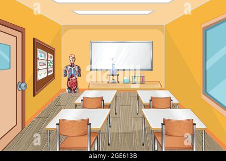 Décoration intérieure de la salle de classe avec mobilier et illustration de la décoration Illustration de Vecteur