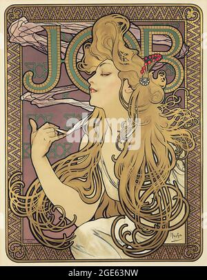 Art nouveau par Alphonse Mucha (1860-1939). L'advetisation de la cigarette pour « Job », c 1900. Banque D'Images